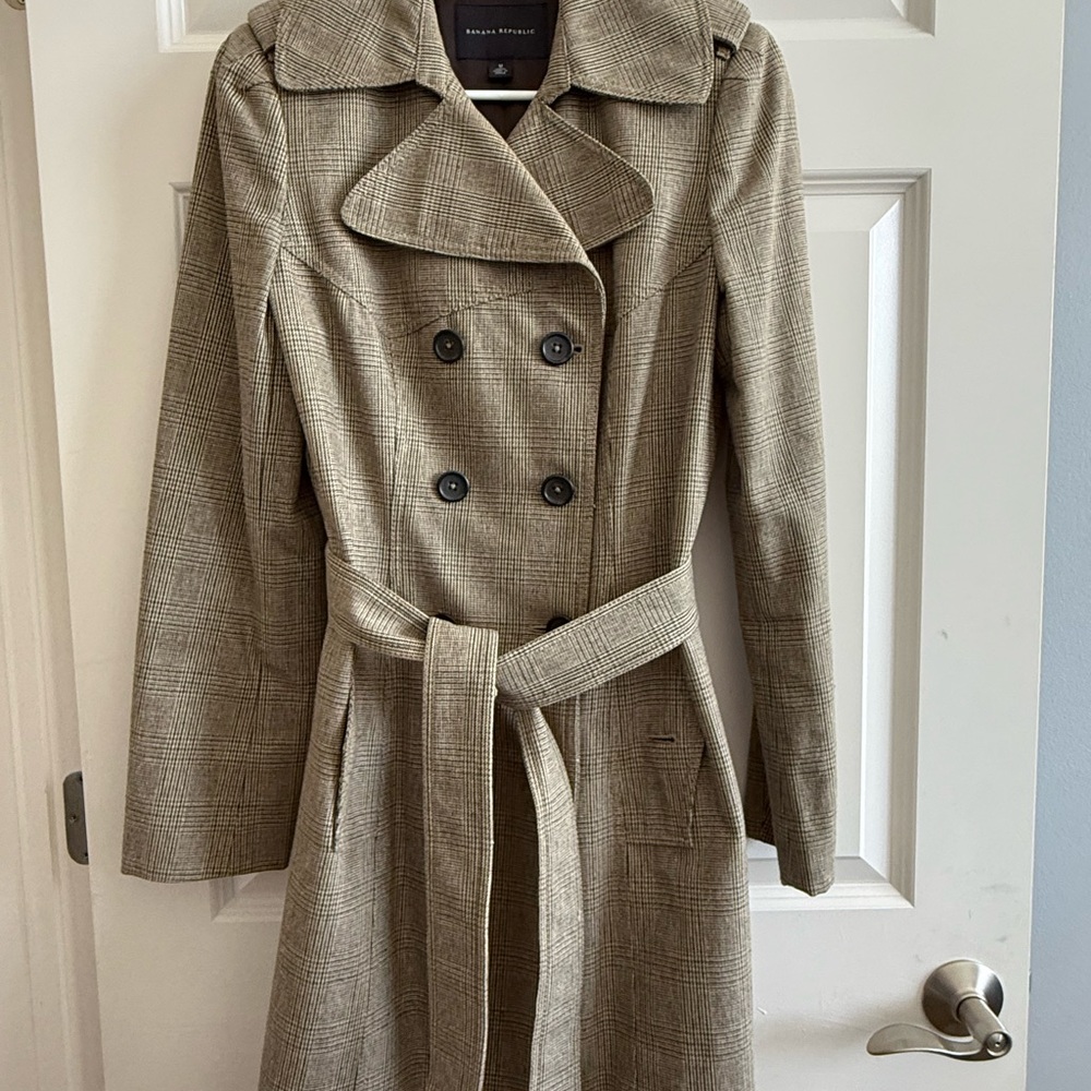 Banana Republic Beige Plaid Women's Trench Coat